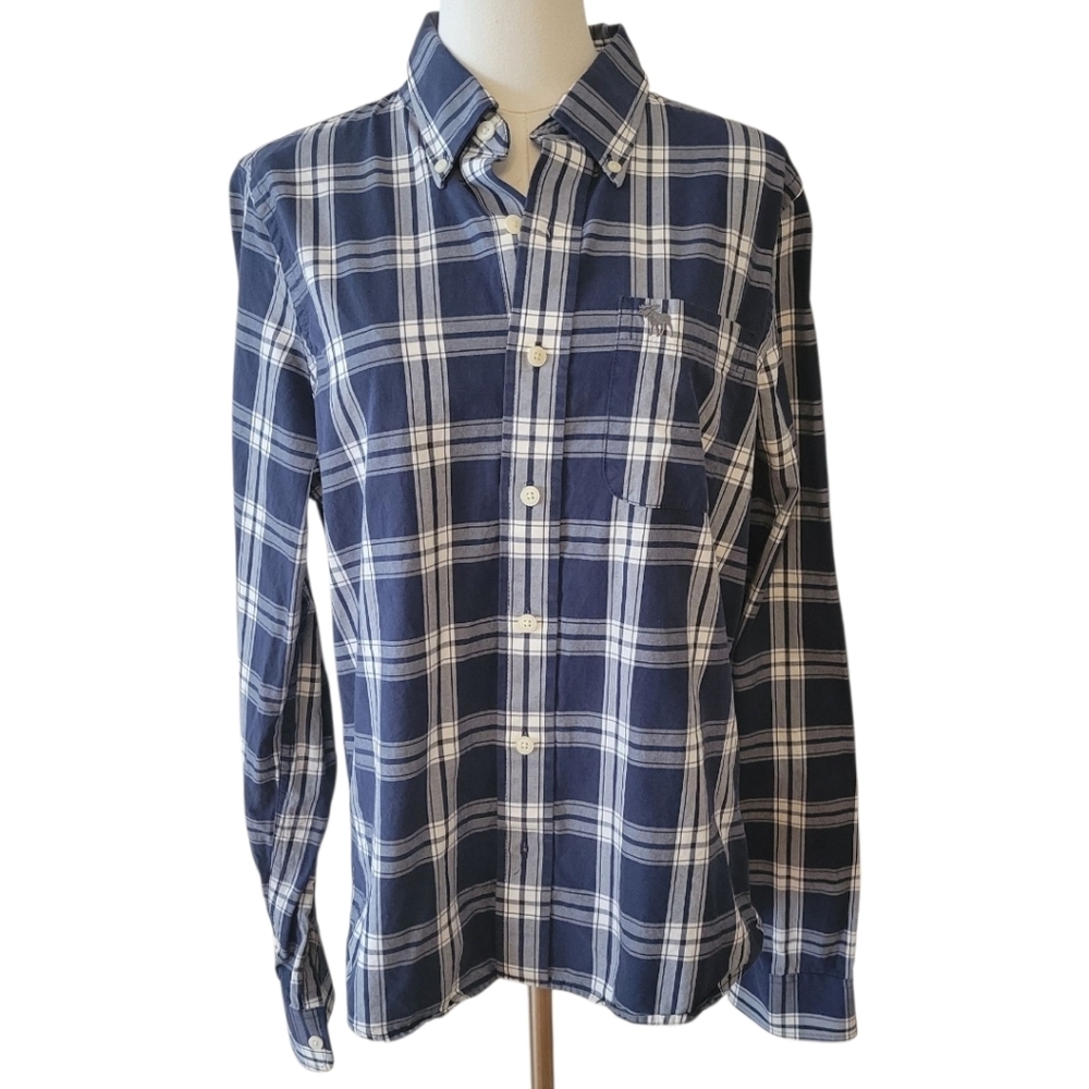 Abercrombie &‎ Fitch Blue Plaid Muscle Fit Long Sleeve Shirt Size Large
